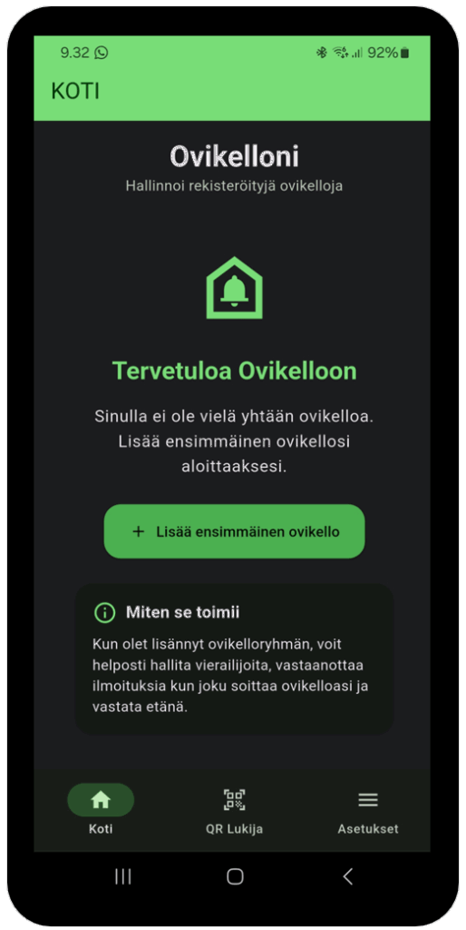 D-Bell sovellus — Ovikelloni näkymä