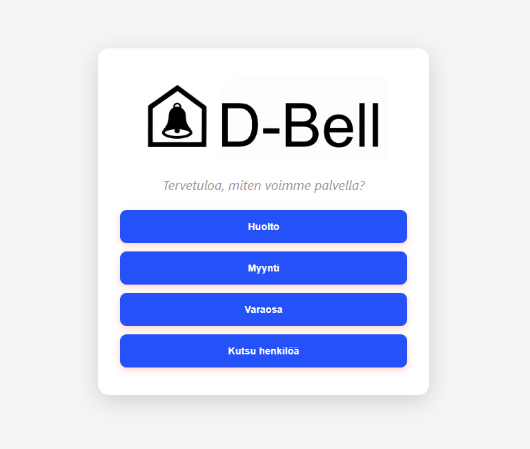 DBell vastaanottonäyttö autoliikkeessä – asiakas valitsee Myynnin, Huollon tai Varaosat yhdellä painalluksella